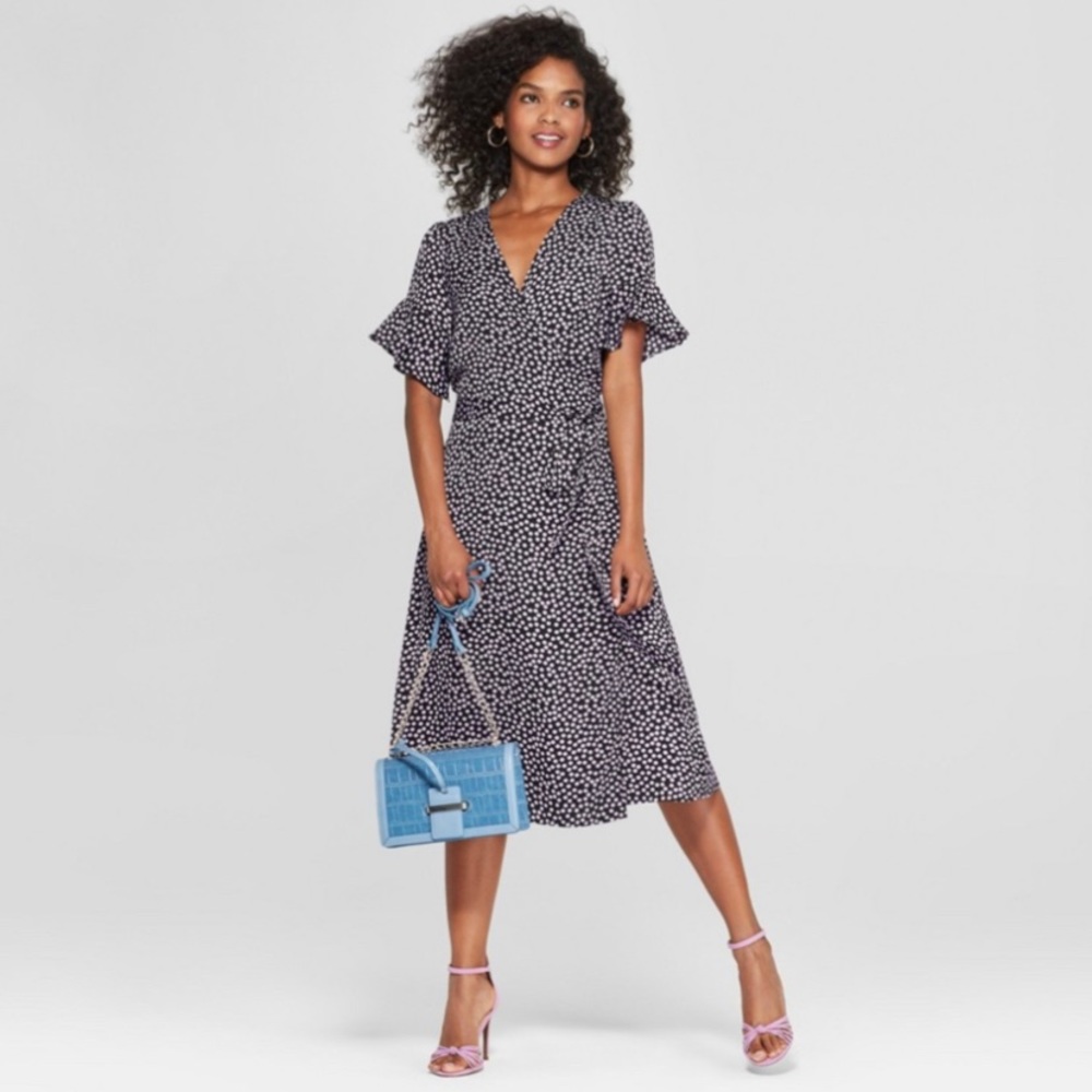 Who What Wear Women’s Polka Dot Wrap Midi Dress